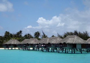 Over-the-water bungalow view at Four Seasons Resort & Spa, Bora Bora, Tahiti