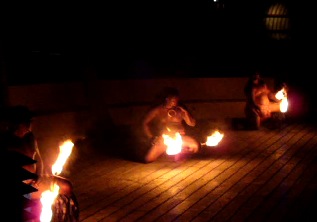Polynesian Fire Dancers performing at Four Seasons Resort in Bora Bora, Tahiti