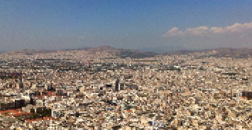 Panoramic southern view of Athens, Greece from atop Mt. Lycabettus