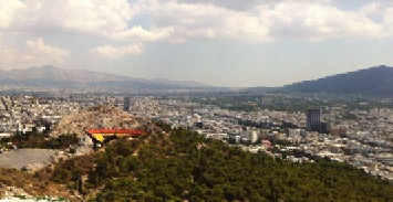Panoramic notthern view of Athens, Greece from atop Mt. Lycabettus